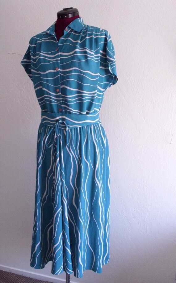 Sale Vintage Turquoise Shirt Dress