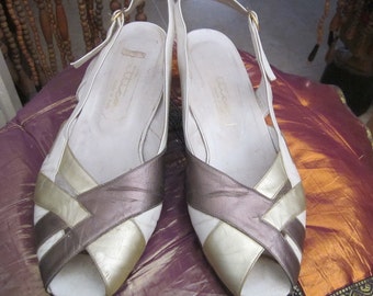 Made in Italy - Genuine LEATHER Peep Toe Sandals Shoes Shaded Gold, Copper and White, Size 10 (European: 42)