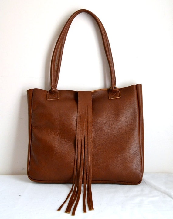 Tan Leather Tote Laptop Bag Genuine Cow by BarbaLeatherStudio