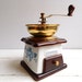 Vintage Coffee Grinder Wood & Porcelain Blue on White Floral Decoration