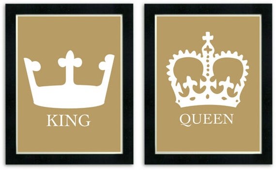 King and Queen Art Prints, His and Her Crowns, Modern Wall Decor ...