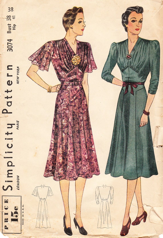 Vintage 1930s Simplicity Sewing Pattern No. 3074 For