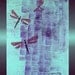 Original Modern Abstract Squares Blue and Purple Dragonfly 16x20