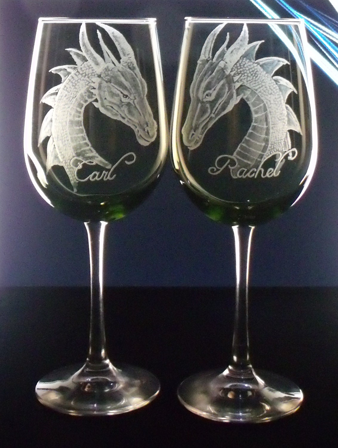 Dragon goblets Green wedding Wine glass set of 2 hand