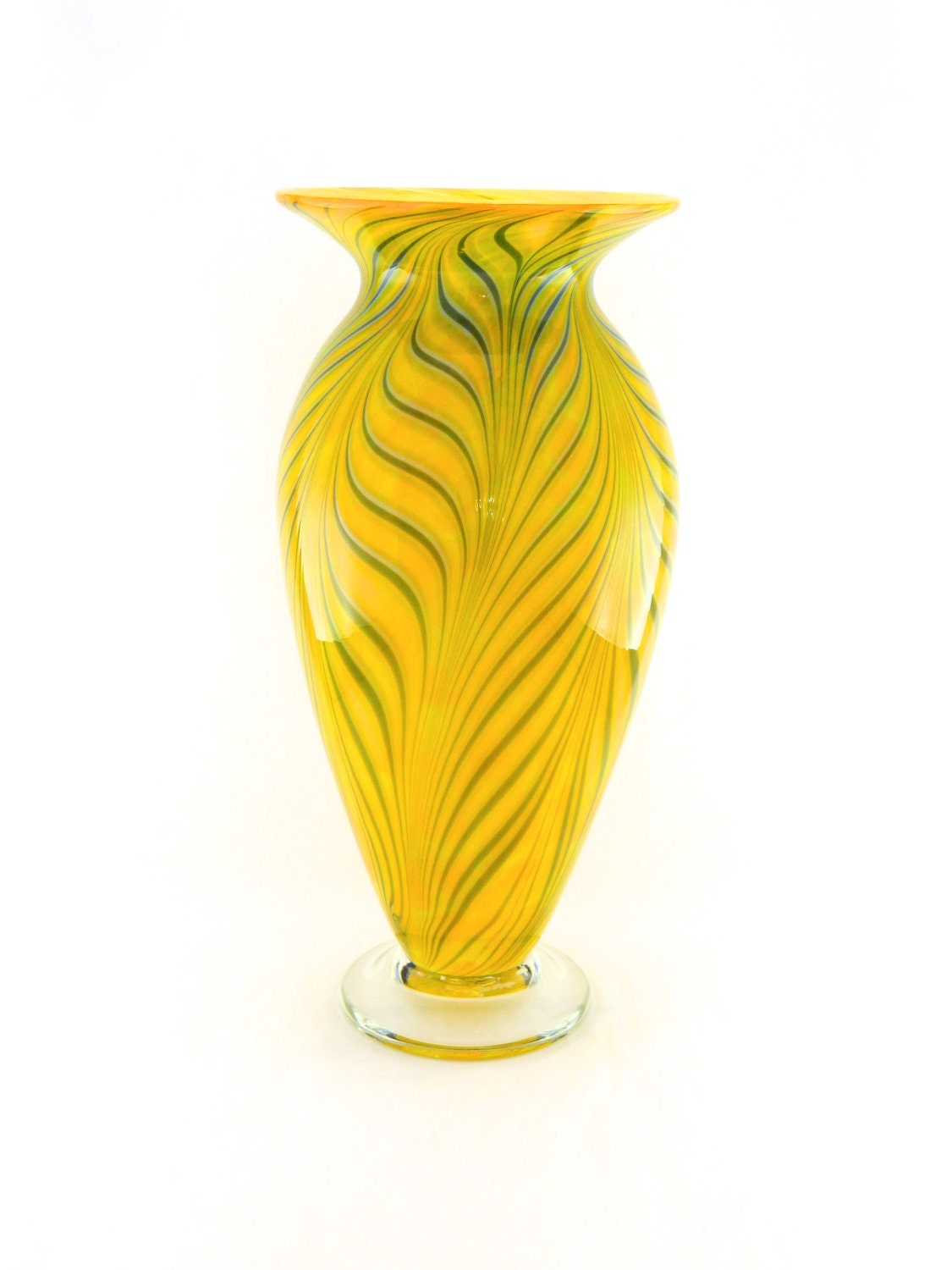 Hand Blown Art Glass Vase Sunflower Yellow Saffron Yellow