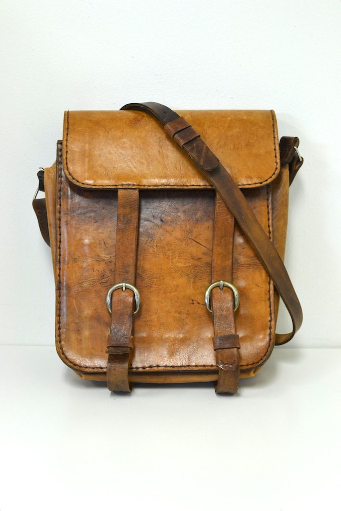 Vintage Leather 60s Messenger / Book / Mail Bag Satchel