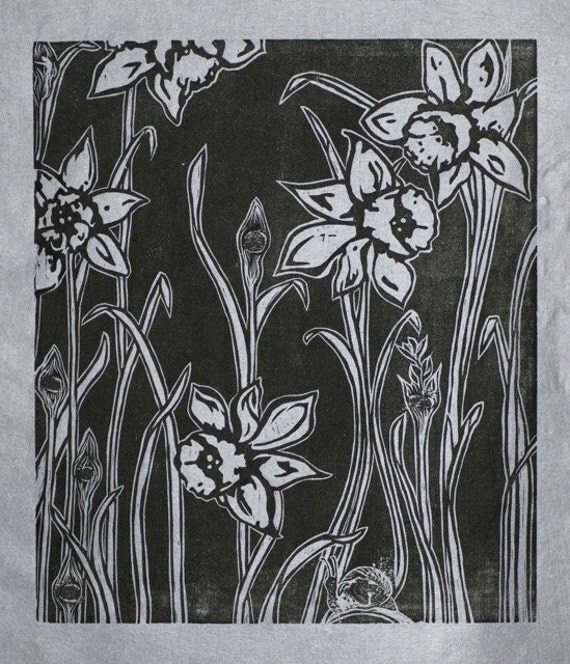 OOAK Woodcut Relief Print 11x13 'In Bloom' by RedTailStudios