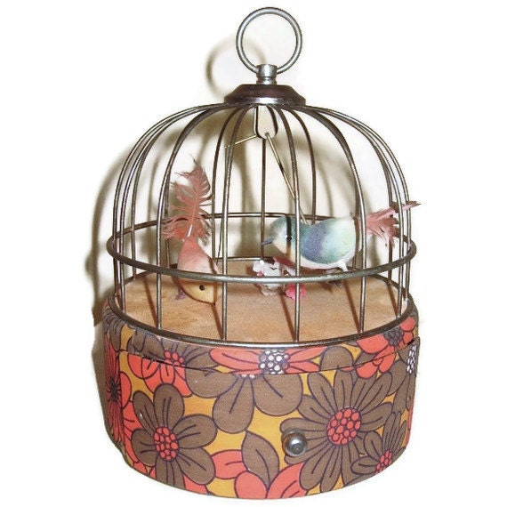 Vintage Automated Bird Cage Jewelry Music Box With A Swinging