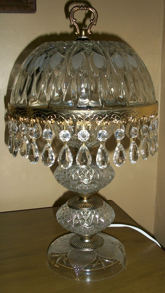 Vintage Table Lamp Diamond Cut Clear Glass by DebscountryVintage