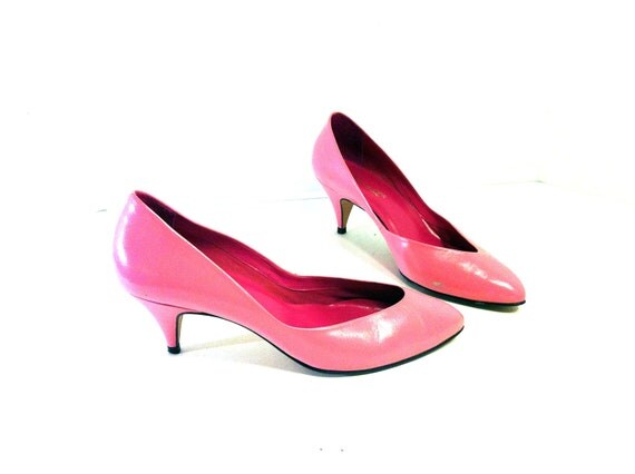 80s Barbie Pink Leather Pumps 7 Pink Leather High Heels 6.5