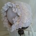 CUSTOM LISTING for SARAH -Newborn Baby Girl Photography Prop White Lace and Cream Chintz Bonnet, Halloween Costume Bonnet,