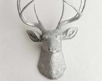 Silver Deer Head Wall Decor - The Hesher - Silver Resin Deer Head- Stag Resin by White Faux Taxidermy- Chic Animal Mount