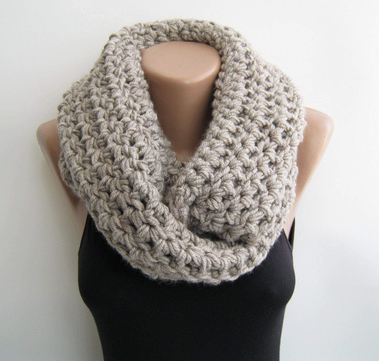 Crochet infinity scarf oat meal chunky circle by sascarves on Etsy