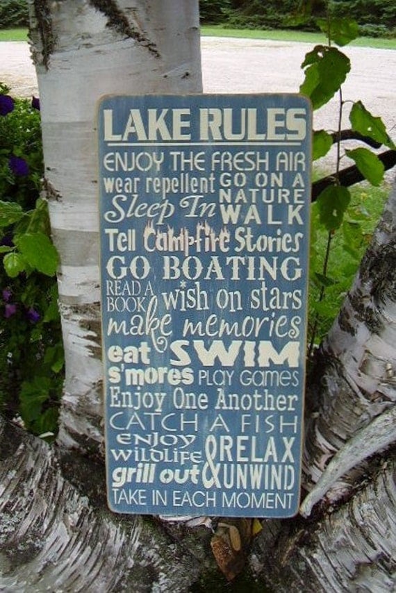 Wood Sign Lake Rules Custom Sign Lake Family by RusticNorthern