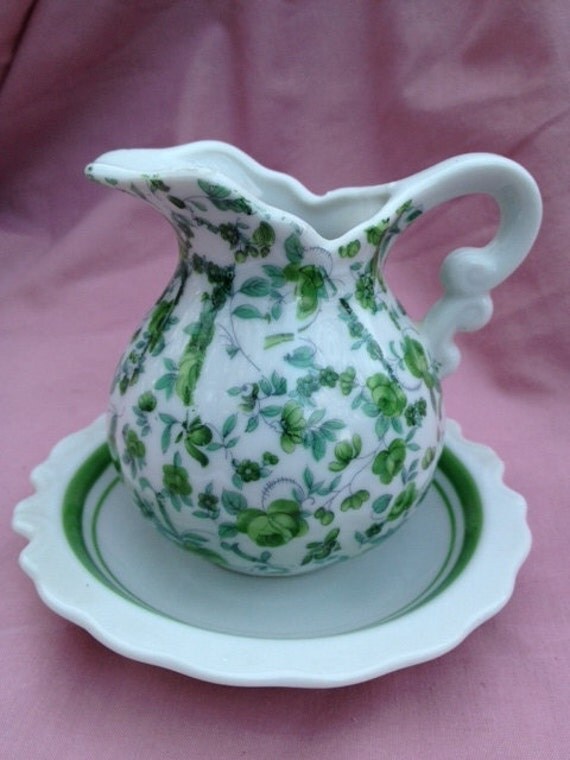 Vintage Inarco creamer pitcher & saucer E5107 mini ceramic