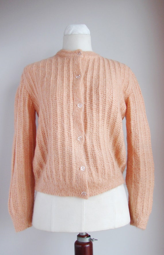 Preppy Peach Knit Cardigan Sweater Size by GoldenCraneVintage