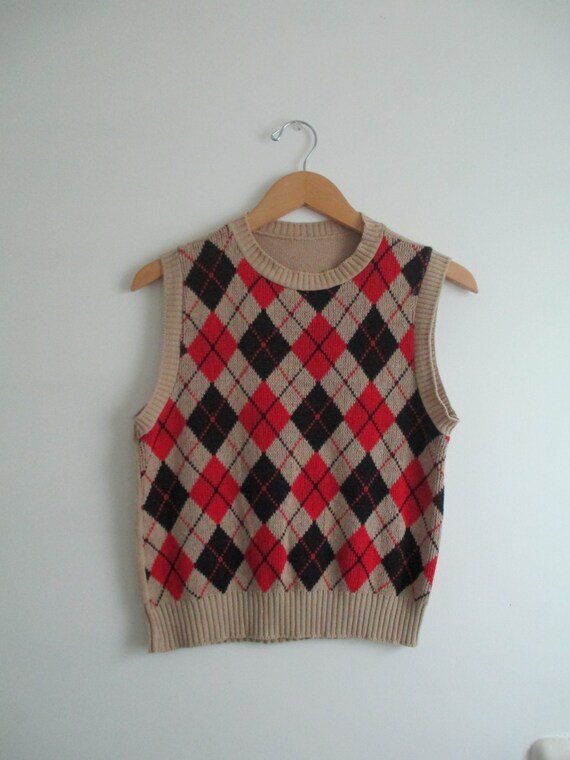 Vintage Cotton 70s Argyle Sweater Vest Small or by LucyBlueVintage