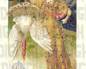 Pretty Lady Indian Thanksgiving Postcard VINTAGE Illustration. Digital Download