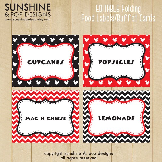 INSTANT DOWNLOAD - EDITABLE Mouse Party Mickey inspired folding Buffet Card, Food Tag, Label - Custom pdf Il_570xn