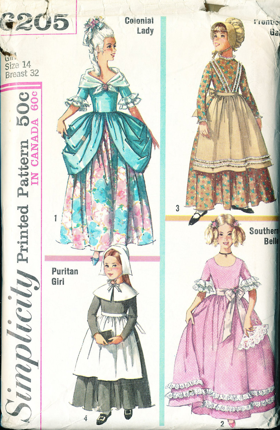 Vintage Simplicity Pattern 6205 Girl's Colonial Costume