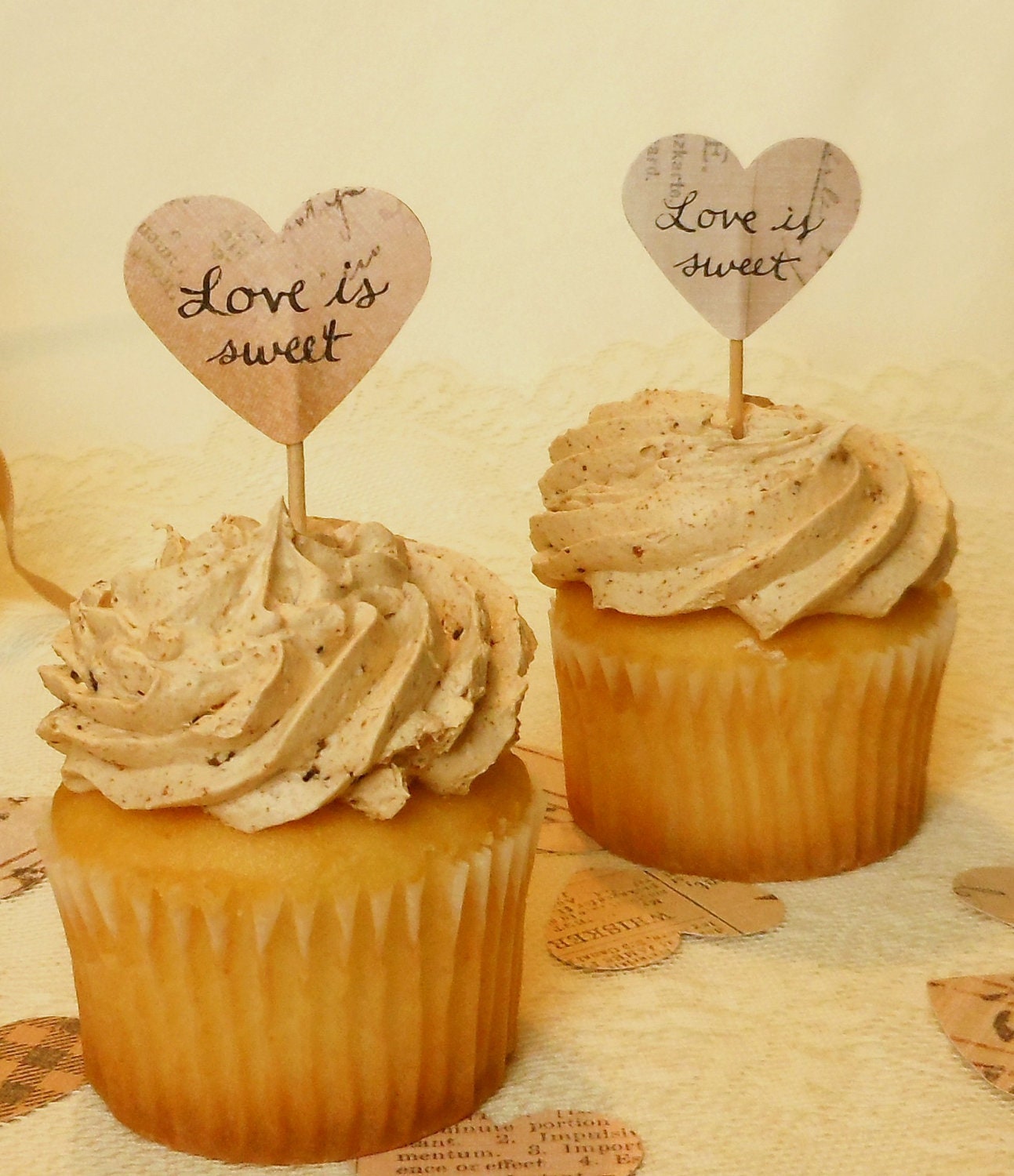 Love is Sweet Vintage Wedding Cupcake Topper 1 dozen