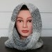 Cowl Scarf hand knitted in shades of gray. Wear as a hood or as a scarf around your neck.
