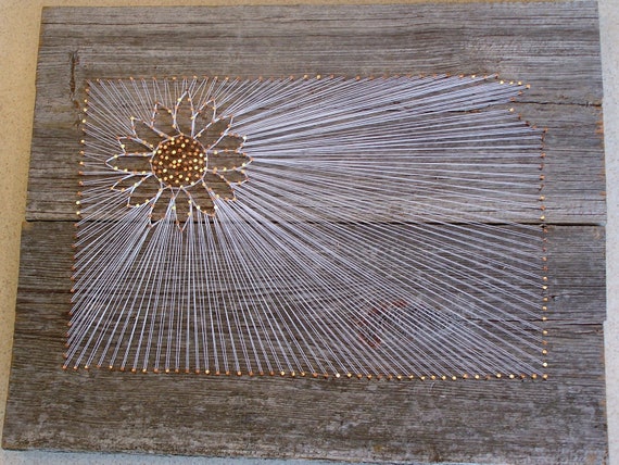 Custom State String Art with State Flower on Rustic Reclaimed