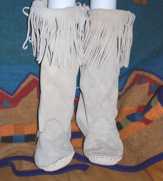 knee high fringe moccasins