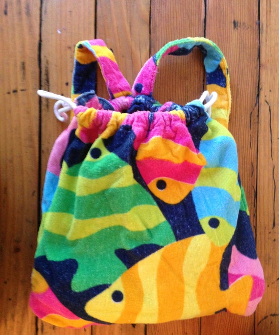 Convertible Beach Towel Backpack Fish print beach bag tote