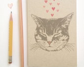 Cute Tabby Cat Journal, blank sketch book, recycled paper, small pocket size, kitty love design with pink hearts