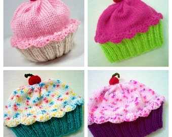 Baby Toddler Cupcake Hat - Handmade Hand Knit - choose your own colors of frosting and cake