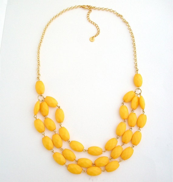 Yellow Bead Strand Necklace . bright statement necklace