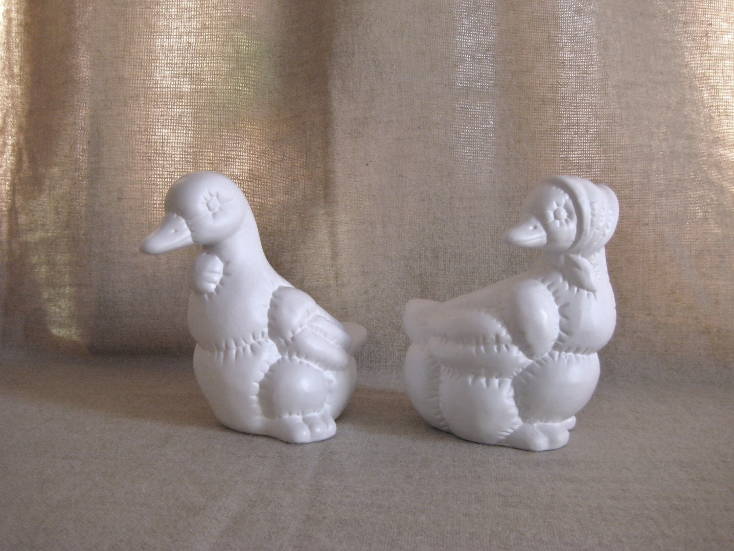 Duck Family / White Ceramic Ducks / Upcycled Vintage Ducks
