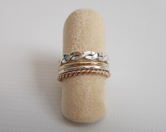 Four Stacking Rings Set Mixed Metal