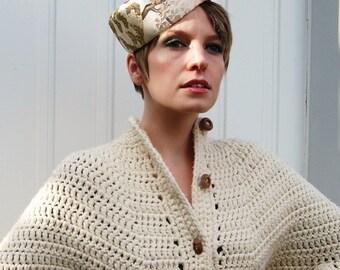 Autumn Kimono ivory gold and green kimono silk pillbox hat