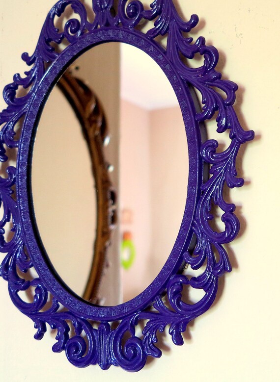 Vintage Imperial Purple Ornate Framed Wall Mirror in Glossy