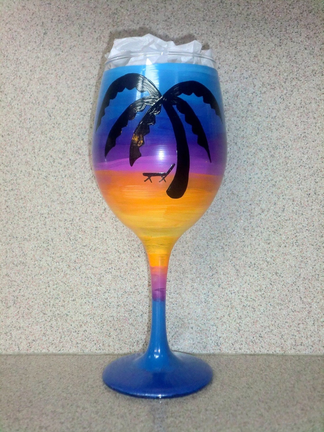Sunset Beach Scene Hand Painted Wine Glass