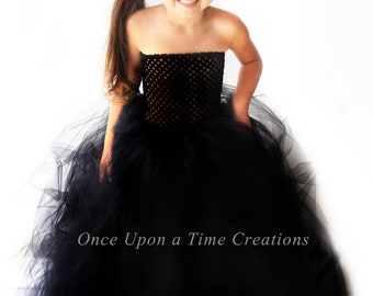 Ready To Ship - Stunning Black Tutu Dress - Flower Girl Pageant Gown - Witch Halloween Costume - Girls Size 12 Months 2t 3t 4t 5 6 7 8 10 12