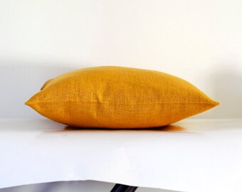 2 Yellow pillow covers - throw pillows - mustard linen cushion case - throws - sham - 18x18 0351