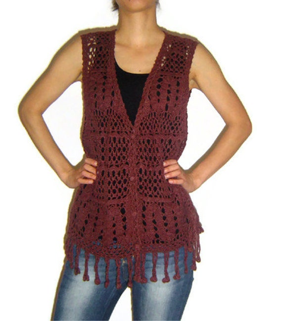 Women Vest Crochet Vest Boho Brown Vest Fall Vest Hippie by BohoM