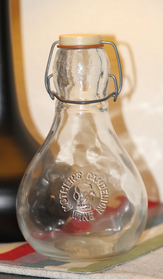 Vintage Wine Jug Mother's Dandelion Wine Clear Glass Jug