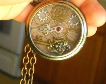 CUSTOM OOAK Vintage Antique Steampunk Victorian Edwardian Art Nouveau Pocket Watch Cosplay Necklace