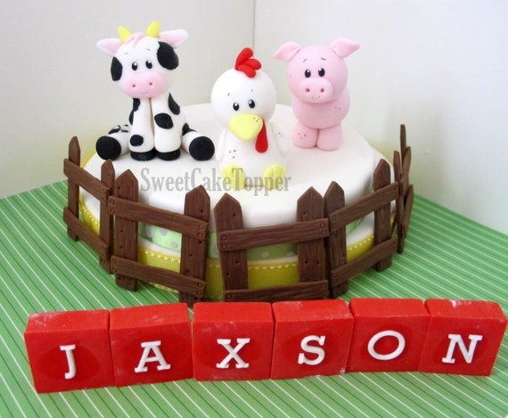 cake Fondant Topper Edible toppers animal Farm 1 farm  3d Animal  Handmade Cake Set  Cake Topper