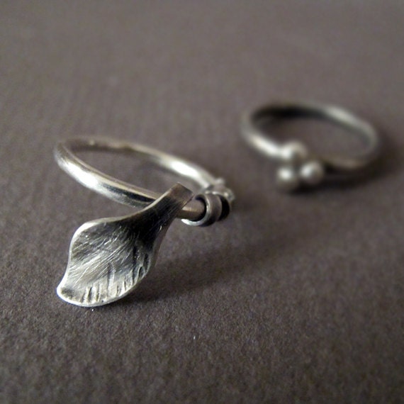 Handmade Sterling Silver Pinky Ring Little Finger Silver Leaf