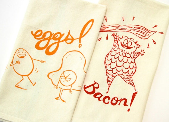 Eggs and Bacon Breakfast Tea Dish Towel set for the kitchen