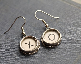 HUGS And KISSES xo Vintage TYPEWRITER Key Earrings