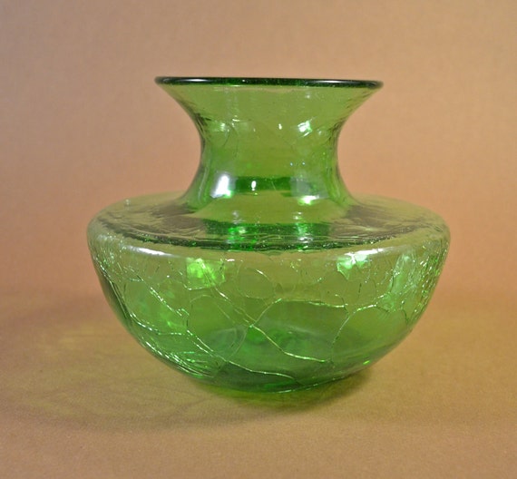 RESERVED Vintage Hand Blown Crackle Glass Vase in Bright