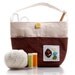 Fabric Project Tote, Knitting Bag, Four Pockets, Embroidered Felt Leaves, Blue Green and Yellow, Tote Bag