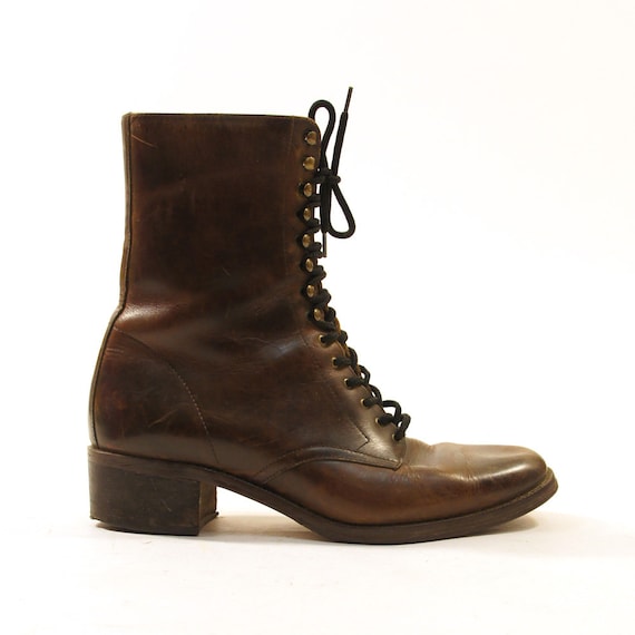 Nine West Lace Up Ankle Boots in Brown Leather / by SpunkVintage