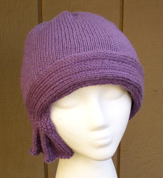 Dusty plum cloche hat cap knit women 20s flapper purple